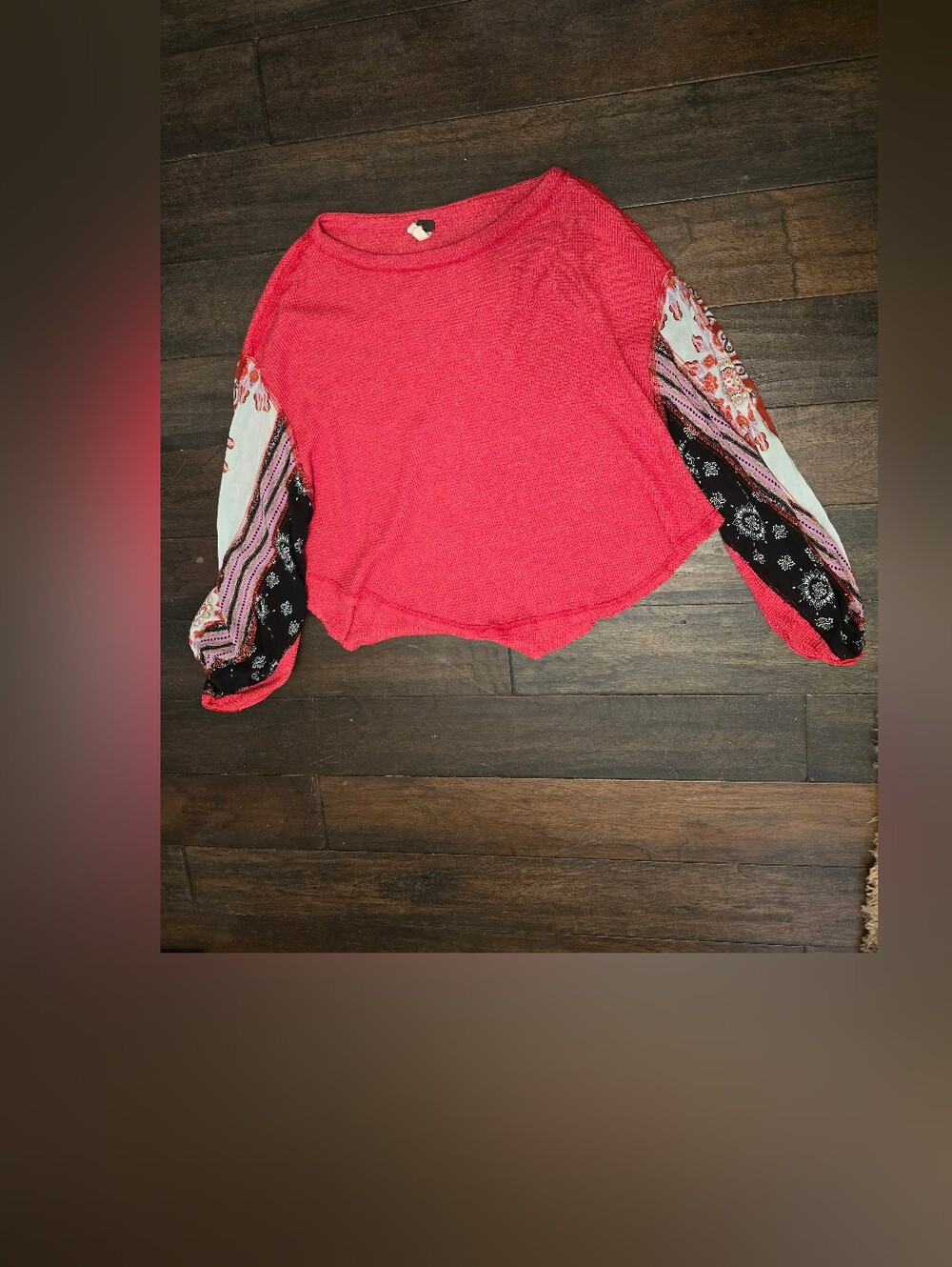 Free People We The Free Blossom Thermal Top Red Mixed Print Sleeve M